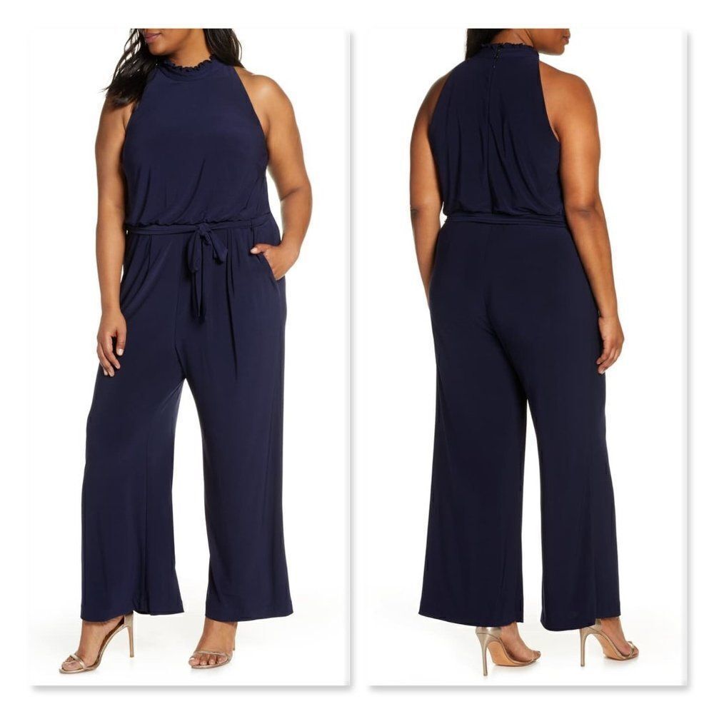 Vince Camuto Ruffle Collar Jumpsuit sz 16W in Navy